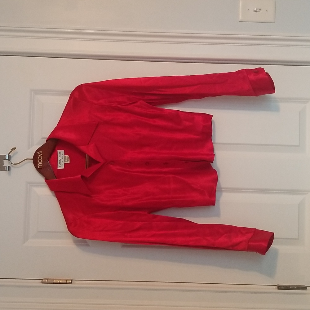 Shiny Red Button Down Shirt, Size Large, Younique Clothing